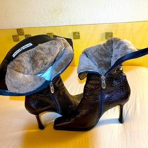 Fabiola Fabiani Boots,vintage Fabiani brown Patent Leather High Heels Zip up boo